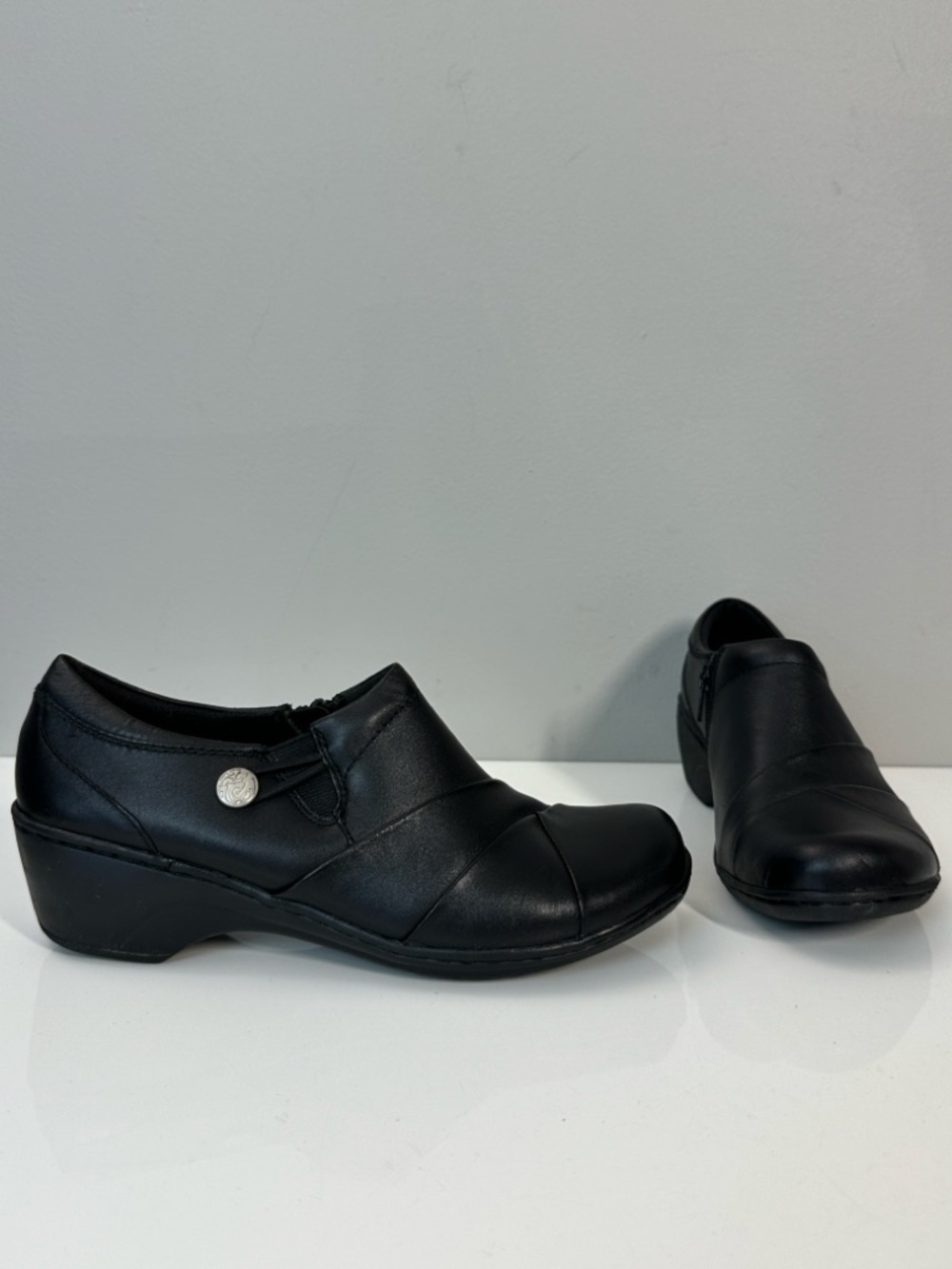 Clarks Channing Ann Black Leather Comfort Shoes Size 8